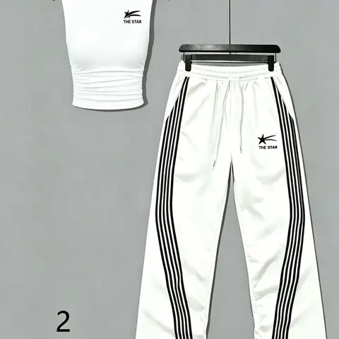 Women's Sweet Savage Style Ruched Sleeveless Top + Striped Sweatpants Set, Mid Waist Loose Fit, All Seasons Fashion Clothes