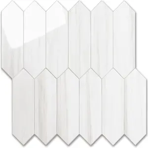 Glossy Dolomite White Hexagonal Backsplash Tile, 12.8x12.8 Inch 10 Sheets PVC Self-Adhesive Peel-and-Stick Mosaic Wall Tiles for Kitchen, Bathroom