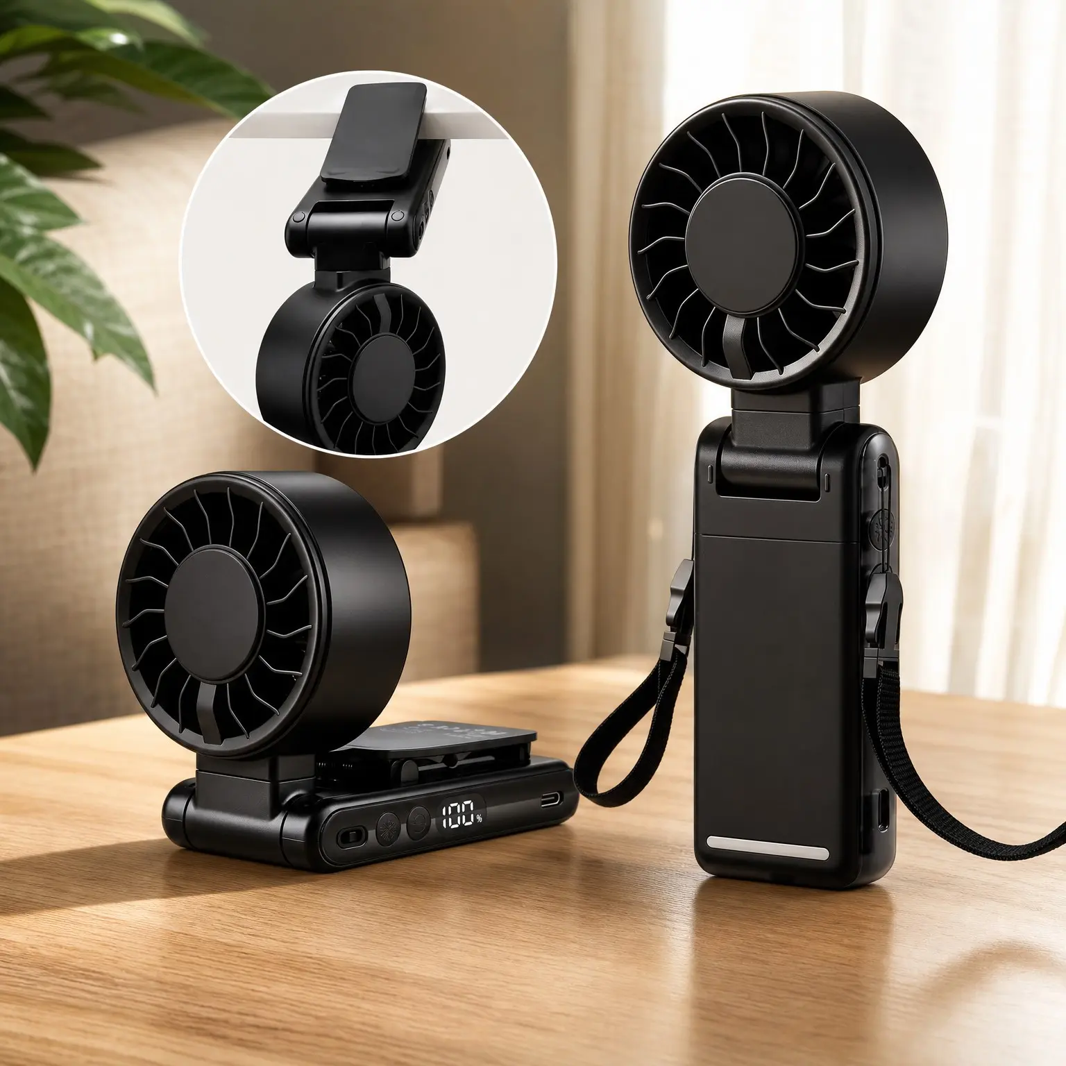 Portable Handheld Turbo Fan, 5 Speeds, LED Display, 360° Adjustable, 3-7 Hours Runtime, 4-in-1 Foldable Personal FanGift