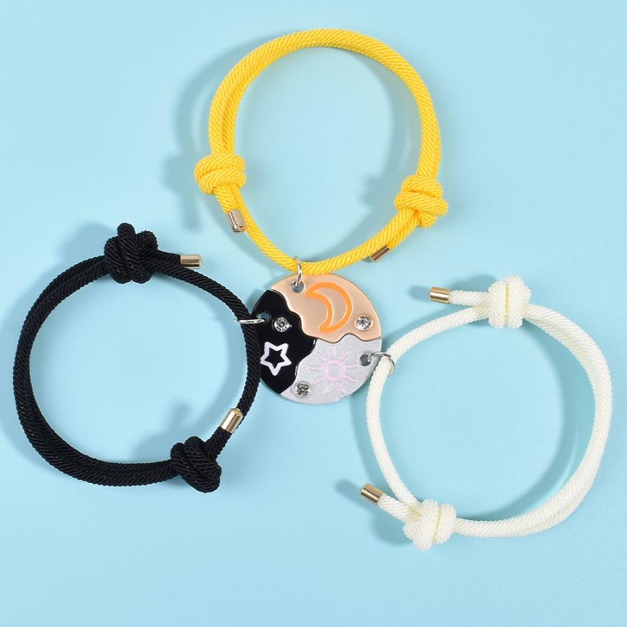 Sun, Moon, & Star Cloud Magnetic Necklace/Bracelet Set for 3/4,Puzzle Design BFF Jewelry for Best Friends & Sisters Ideal Friendship Gift with Rhinestone Detail Perfect for Birthday, Anniversary, Valentine's Day