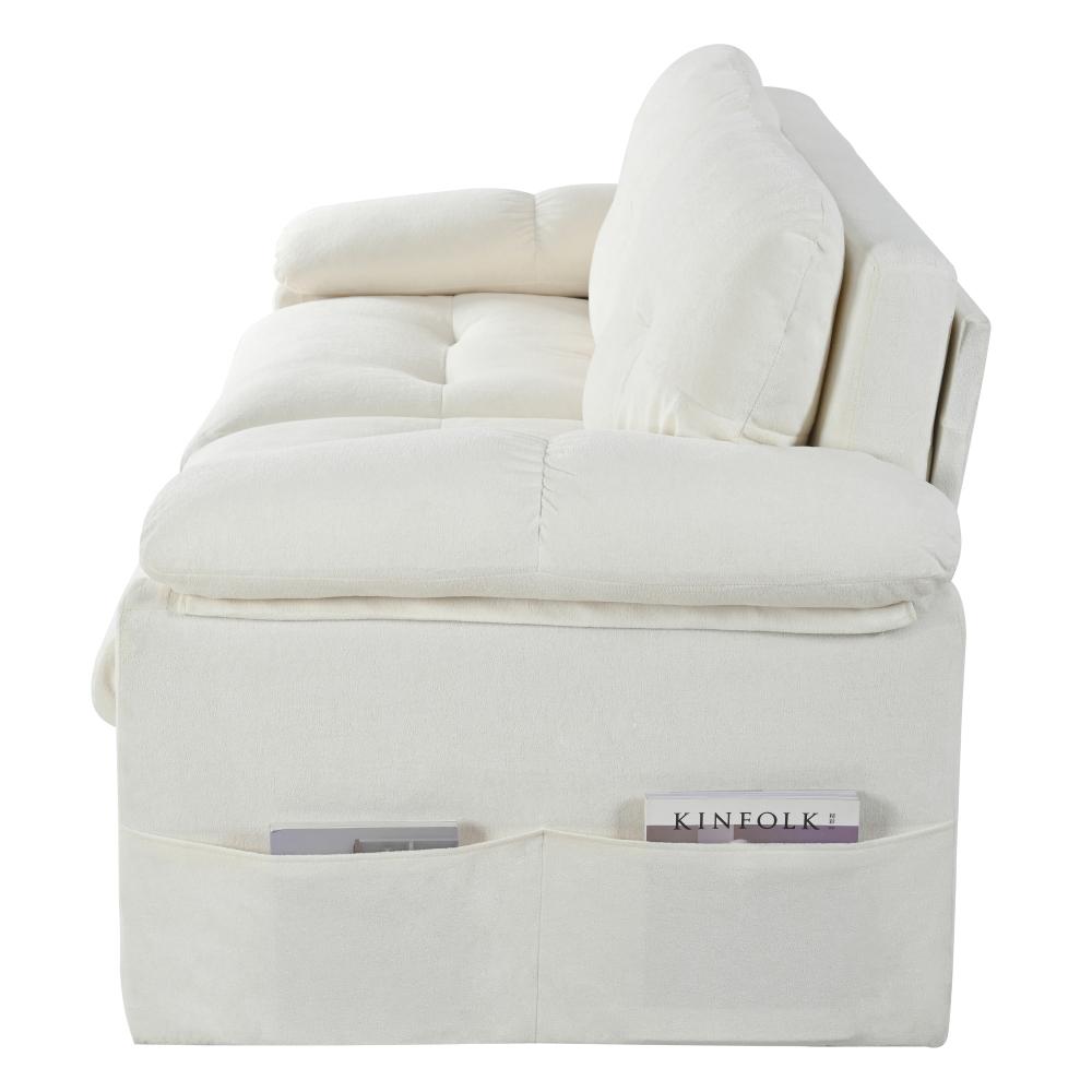 71''Convertible Pull-Out Queen Sleeper Sofa, 3-in-1 Sofa Bed with Side Storage & 8 Silent Casters, Thick Padded Chenille Loveseat for Living Room, Bedroom, Apartment,Beige