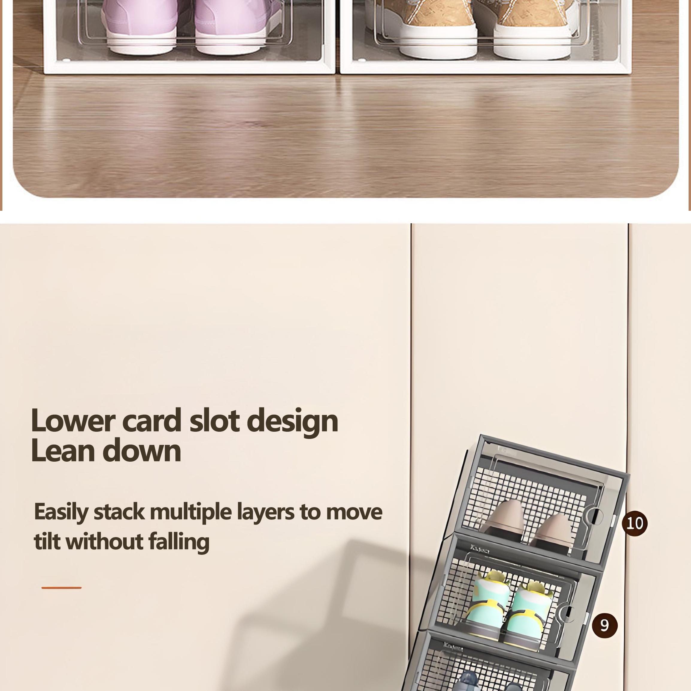 6/12/18/24 pcs Large Capacity Thickened Transparent Plastic Shoe Boxes With Clip-On Lid - Foldable, Stackable, Space-Saving Storage Organizer For Multipurpose Use In Entryway, Bedroom, Home, Dorm, Etc - Easy To Assemble,shoe cabinet storage