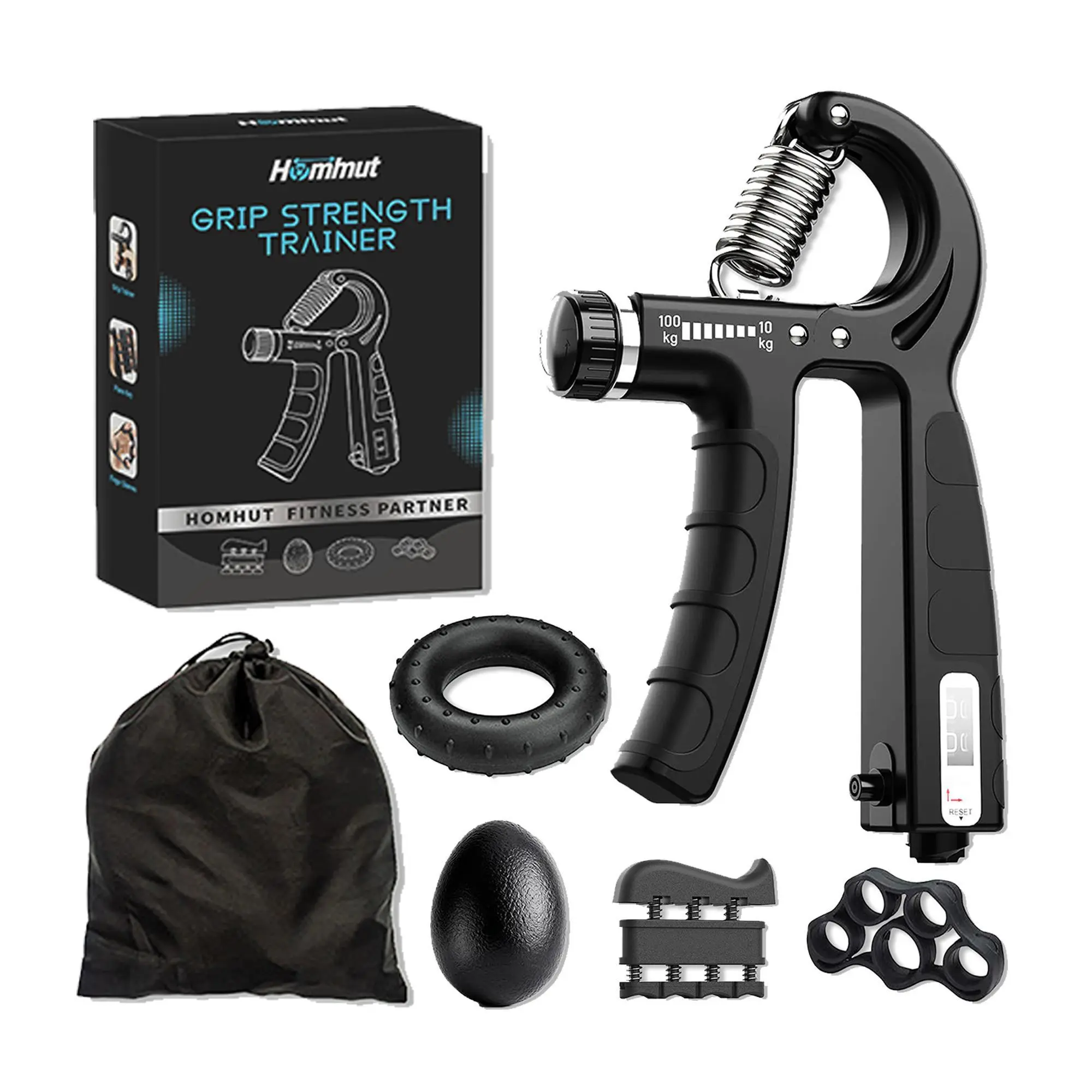 6-in-1 Adjustable Workout Hand Grip Strengthener Kit - Strength Training Forearm Trainer, Custom Fit Finger Exerciser for Athletes, Hand Rehab & Specialty Kitchen Utensil Accessory
