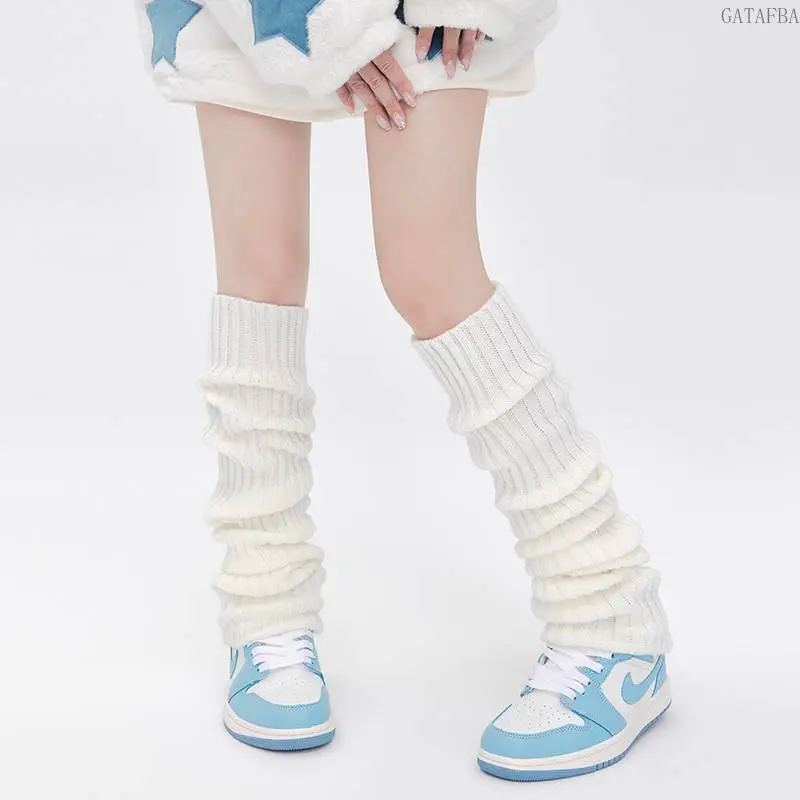 White Over-the-Knee Leg Warmers for Women, Long Slouch Socks, JK Calf Socks for Hot Girls, Autumn & Winter Wear