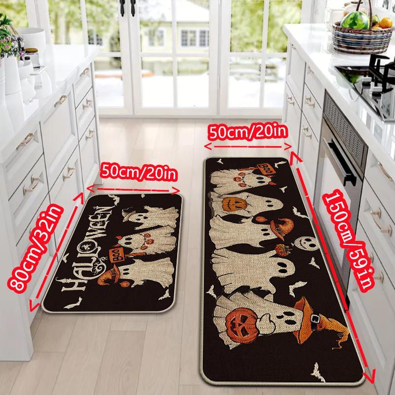 2 Counts Christmas Kitchen Rug Set, Santa Gingerbread Man Christmas Tree Dwarf Gnomes Pattern, Non-Slip Soft Low Height, Holiday Party Floor Mat Home Decor, Home Decor Rugs