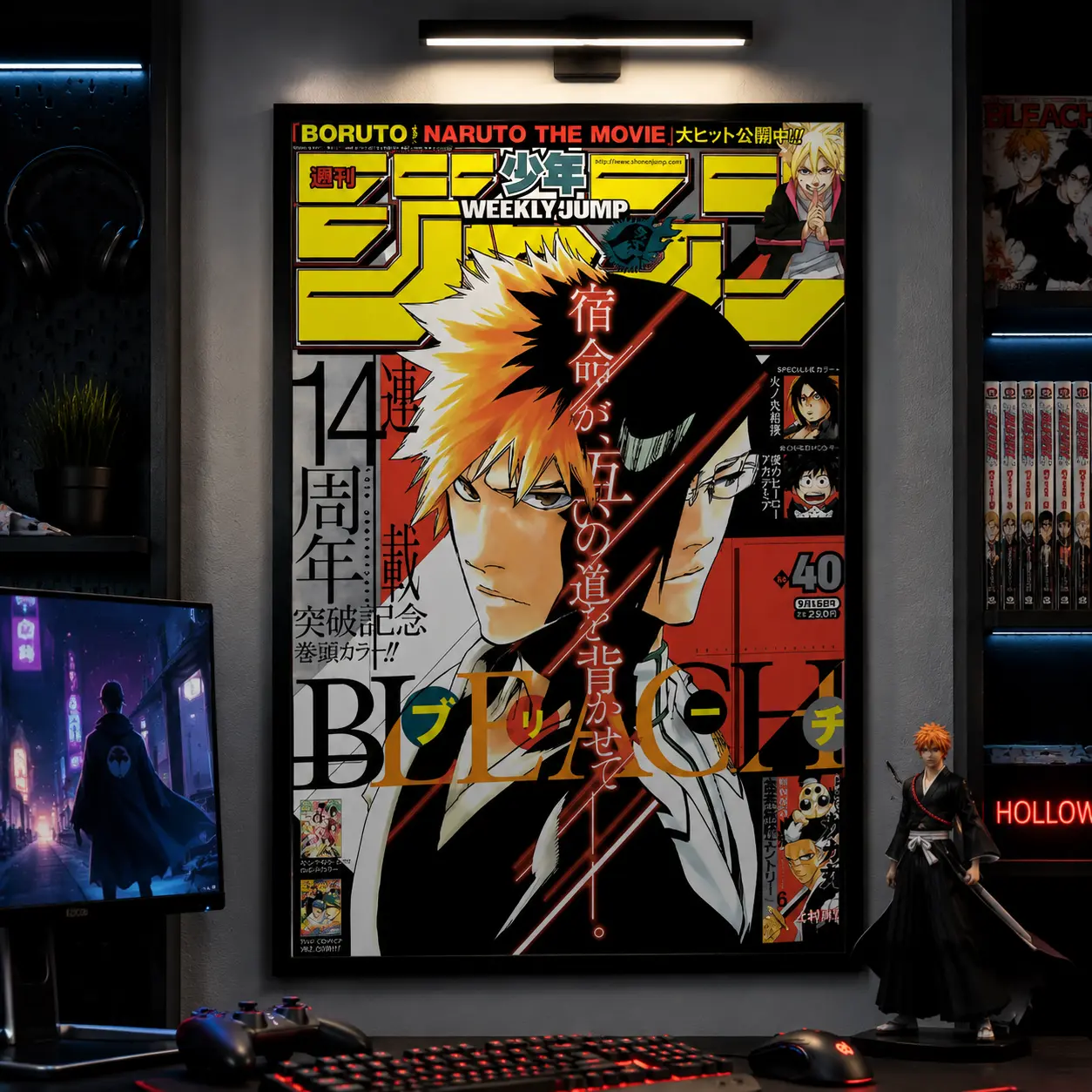 Bleach Anime Poster Canvas Wall Art Ichigo Kurosaki Aizen Manga Weekly Jump Cover HD Print Japanese Manga Decor Bedroom Living Room Gaming Room Aesthetic Wall Decoration Gift for Anime Fans Collectors
