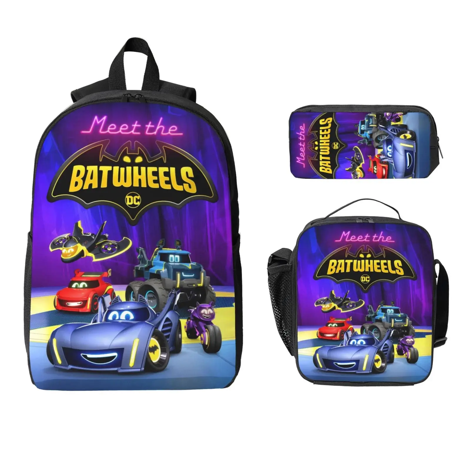 3 Piece High Capacity Bookbag Bat-wheels Backpack Set Travel Knapsack with Lunch Box Pencil Case