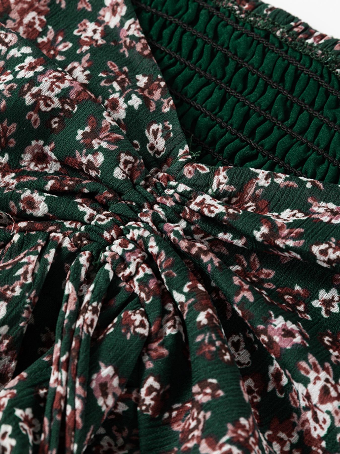 Women's Ditsy Floral Print Sweetheart Neck Shirred Back Dress, Boho Fashion Casual Puff Sleeve Dress for Daily Holiday Vacation Wear, Ladies Dress for All Seasons