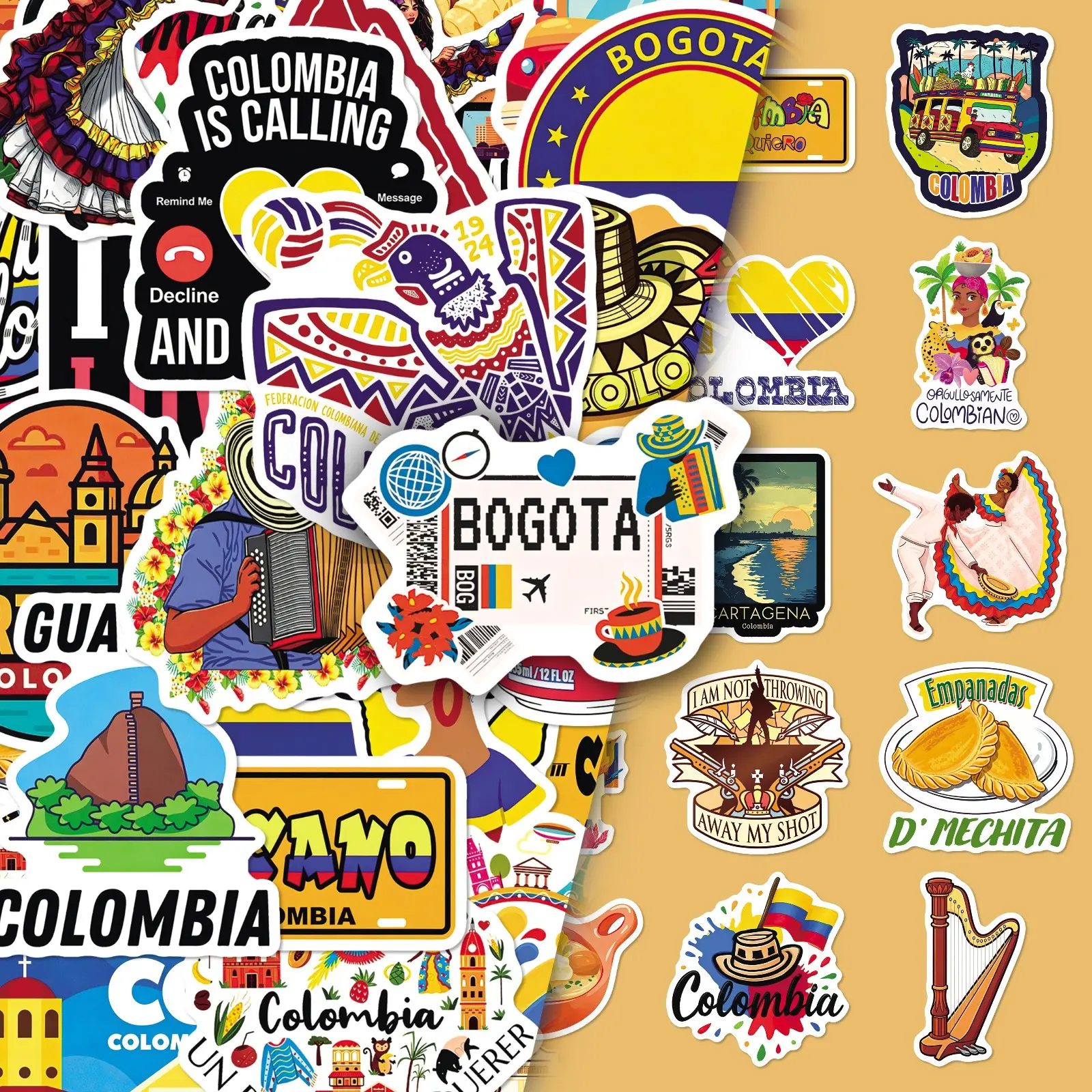 50Pcs Colombia Scenery Aesthetic Sticker Set – Creative Design DIY Decor for Scrapbooking, Luggage, Tumbler & Craft