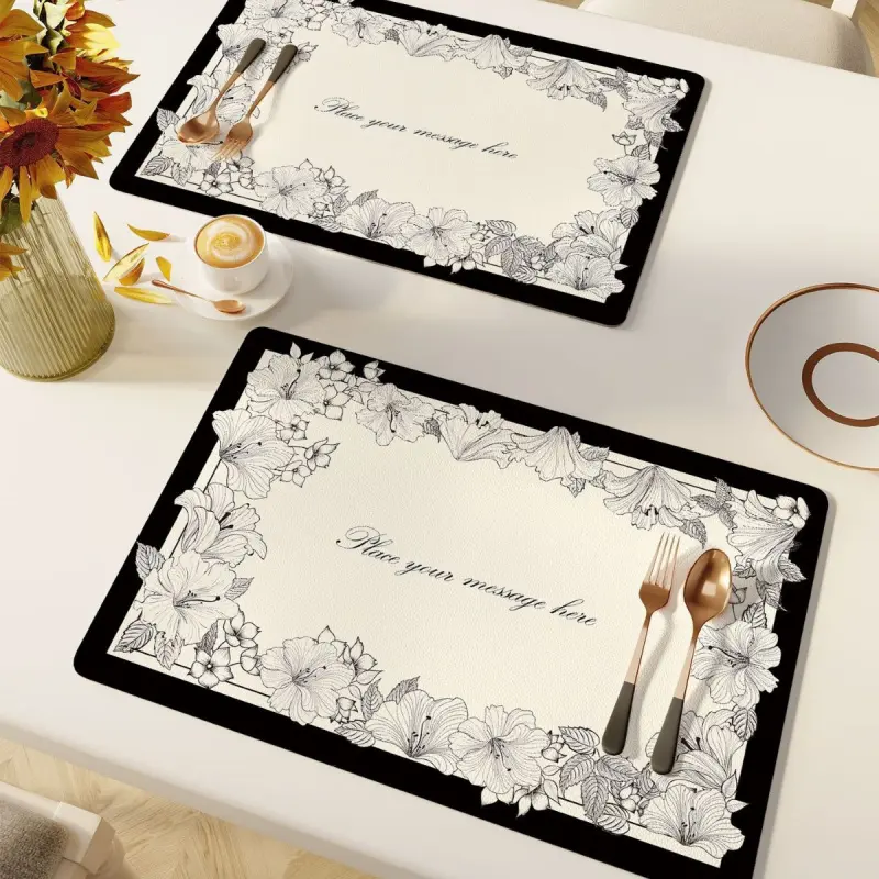 French-Style Luxury Waterproof Oil-Resistant Heatproof Placemats Home-Use Washable Leather Stain-Resistant Heat-Insulating Table Mats Suitable for Dining Tables, Bars, Coffee Tables