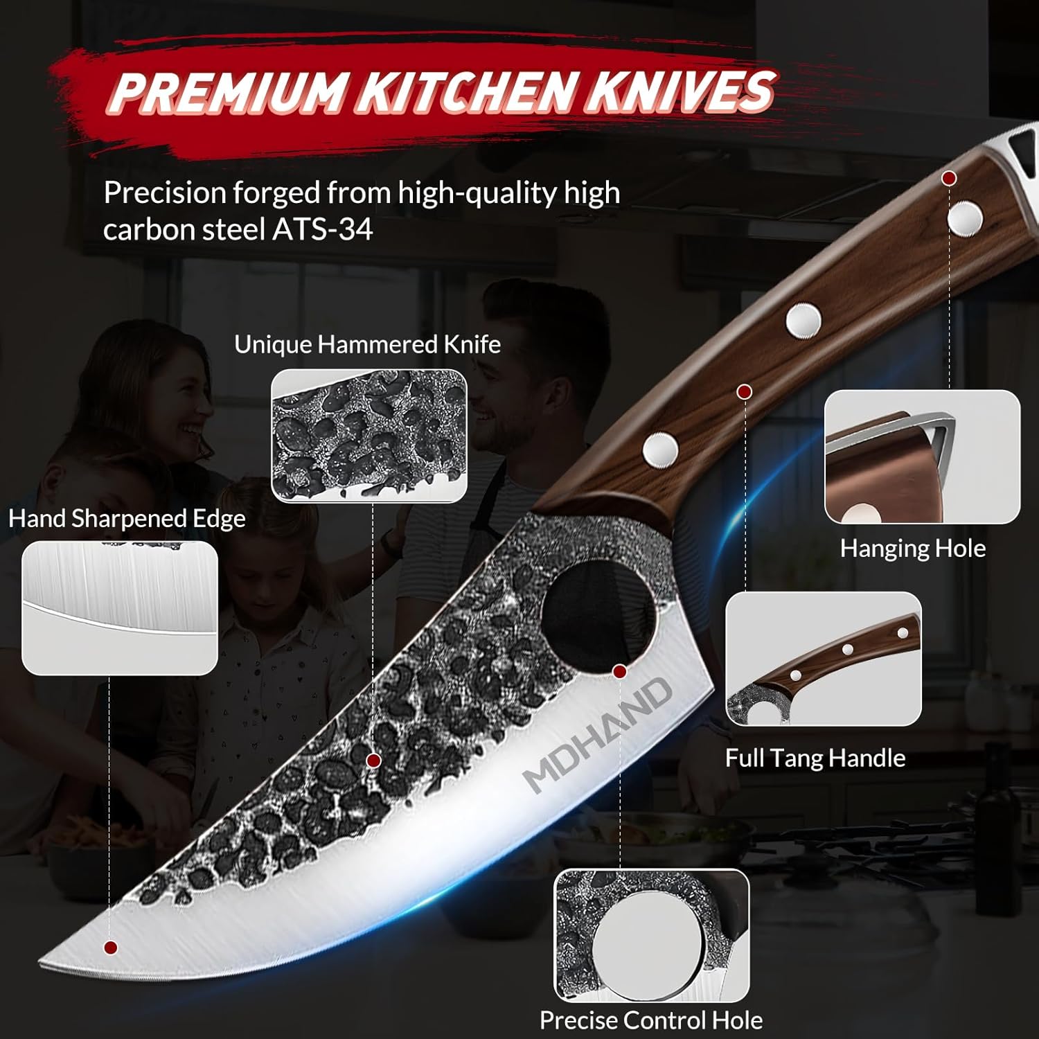 MDHAND Butcher Knife Set,  18Pcs Hand Forged Serbian Chef Knife Set with Bag, High Carbon Steel Full Tang Kitchen Knives Set, Meat Cleaver & Boning Knife for Brisket Trimming BBQ Camping, Gift for Men