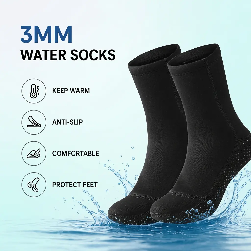 3mm Neoprene Water Socks, Anti-Slip Aqua Wetsuit Booties for Men and Women, Quick-Dry Socks for Diving, Snorkeling, Surfing and Beach