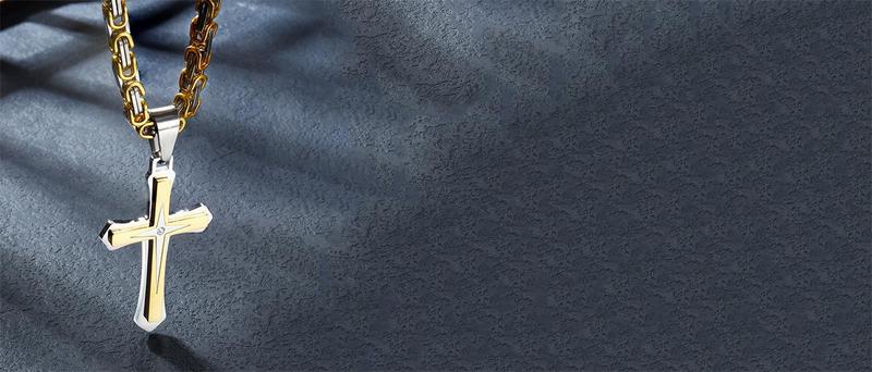 Fansilver Cross Necklace for Men Large Cross Chain Cross Pendant Byzantine Chain Necklace