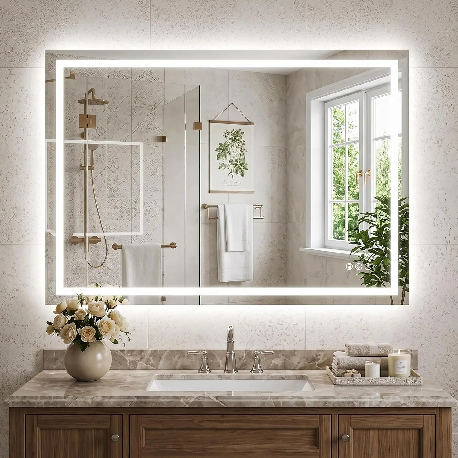 24x36 LED Bathroom Mirror with Lights, Backlit + Front Lit  Mirror with CRI>90, Dimmable Anti-Fog  Mirror with Memory Function, 3 Color Temperatures, Shatterproof Tempered Glass, ETL