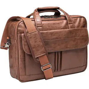 Men's Business Travel Briefcase Leather Handmade Crossbody Bag Laptop Bag