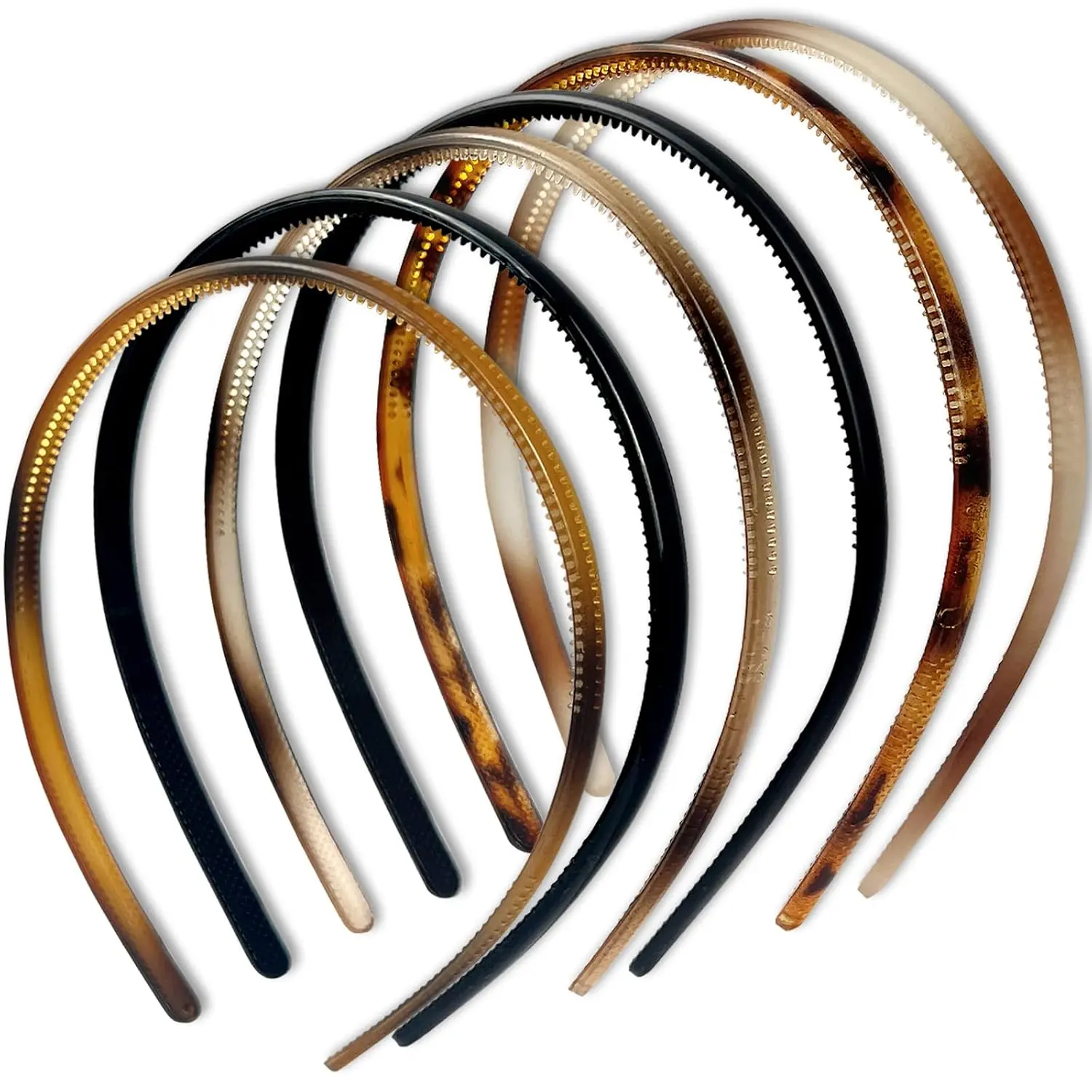 6-Pack Multi-Color Plastic Skinny Headbands with  Comb for Women and Girls