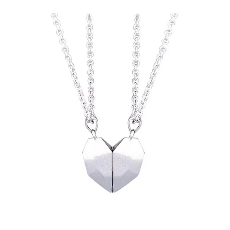 Couple Necklaces, Minimalist Heart Shape Alloy Metal Pendants, Magnetic Matching Pairs Chain Jewelry in Black and Silver, Valentine Gift, Chain Jewelry Necklaces