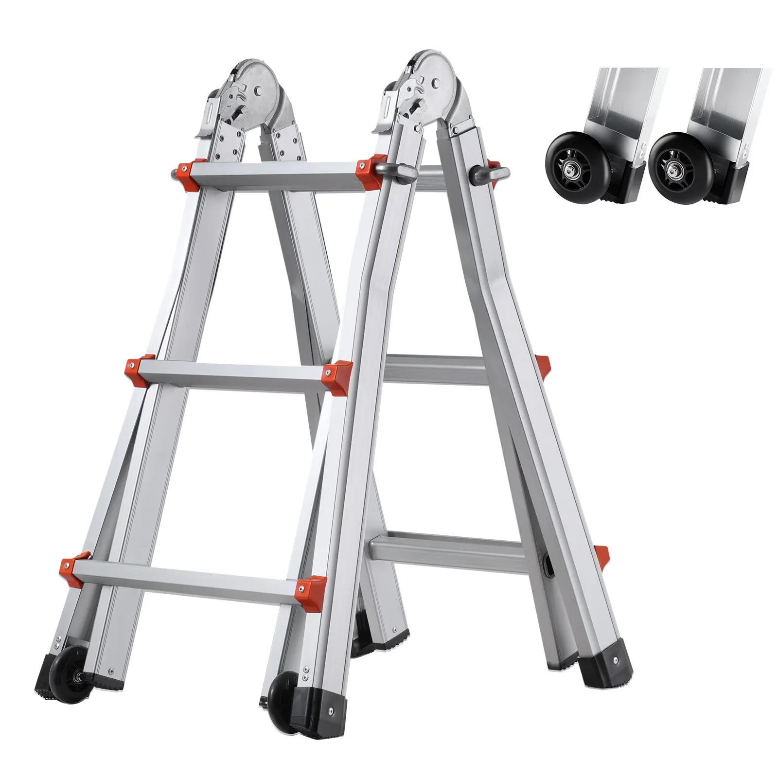 【Summerfinds】VEVOR Telescoping Ladder A Frame, 11 FT Compact Aluminum Extension Ladder, Multi-Function Portable Collapsible RV Ladder, Telescopic Ladder for Homework Stairs Indoor Outdoor Roof, 330lb Load