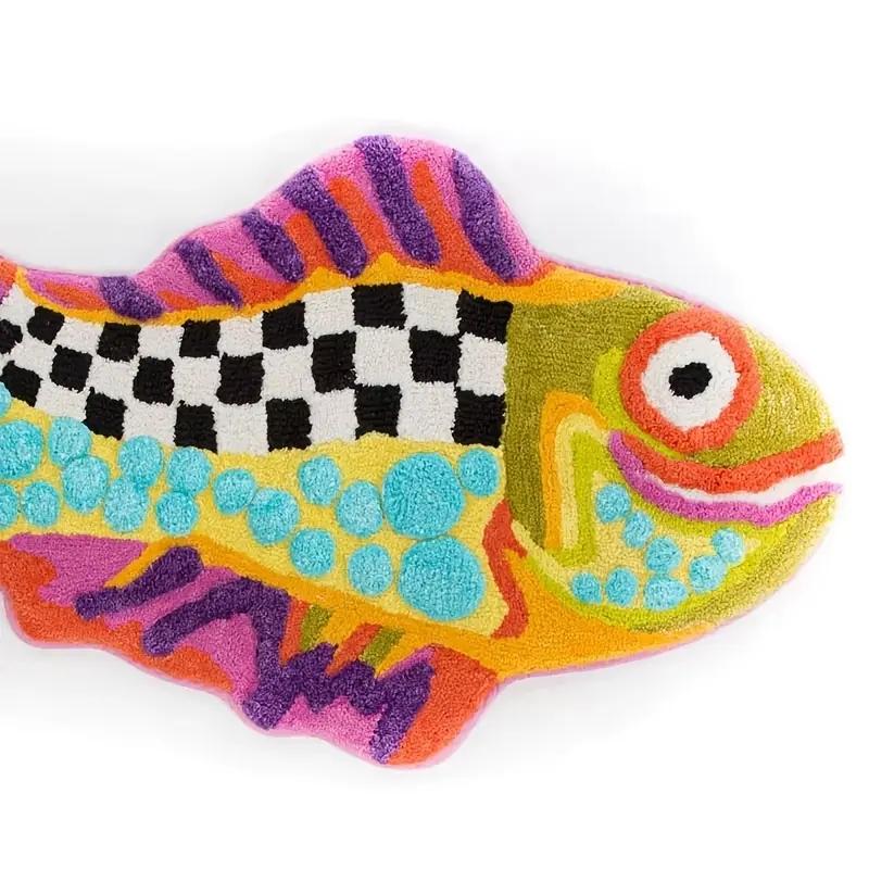 Creative Colorful Ugly Fish Bath Mat, Irregular Shape Absorbent Thickened Shower Room Foot Pad, Bathroom Door Mat, Home Decor