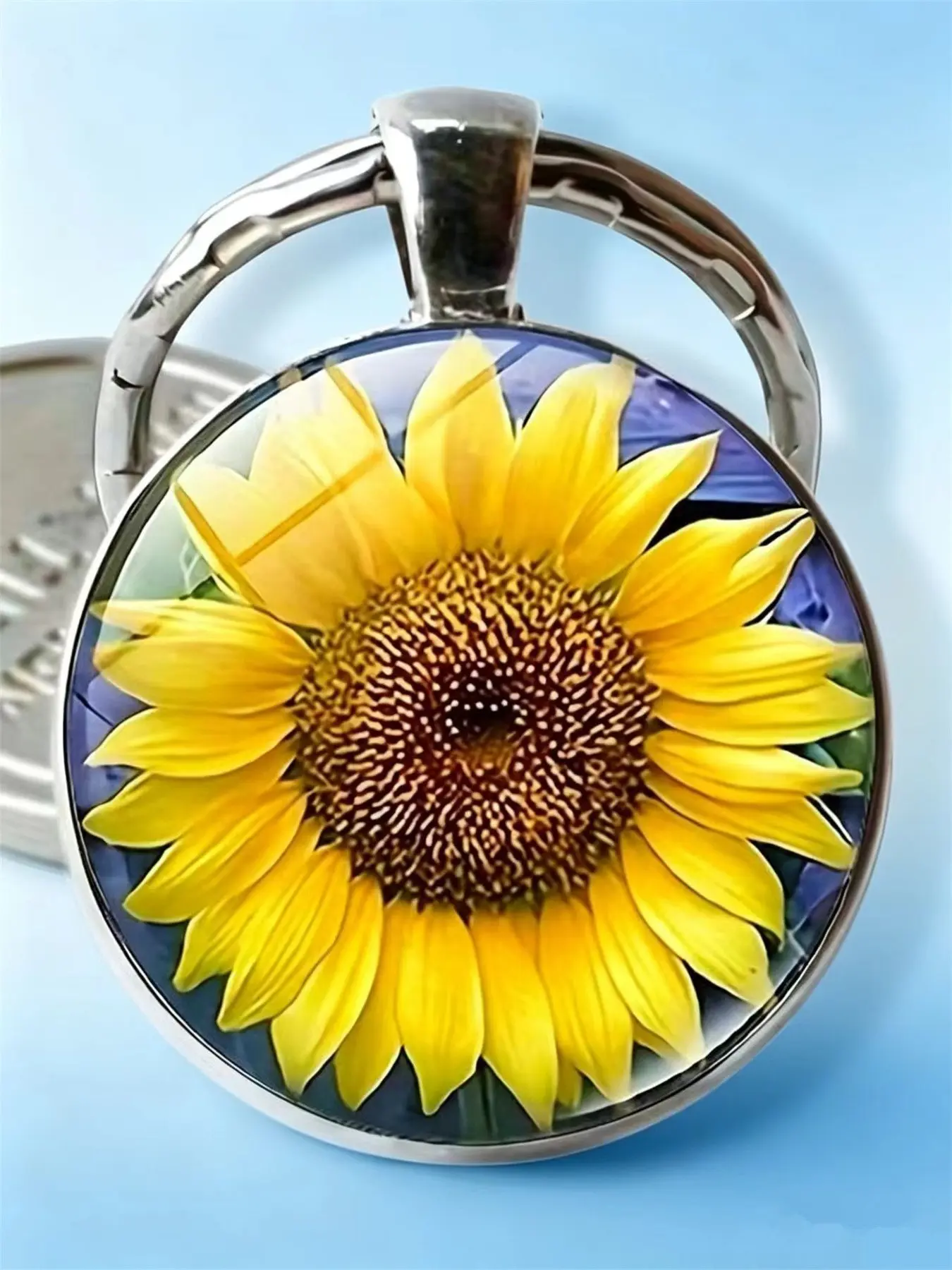1 PC Fashion DIY Keychain Sunflower Image Round Glass Keychain, Creative Gift for Wedding Birthday Graduation Christmas Party, Keychains Cute