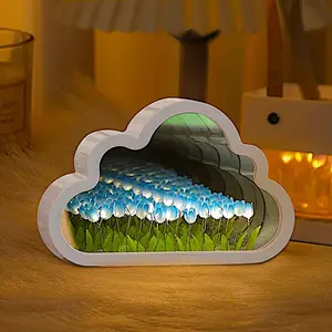 Lamp Fully Assembled - Flower Night Light Cuteness Lamps -  and Rose Infinity Mirror in a Glass -  for Women or Girl - Lampara de Tulipanes Infinitos (Blue, )