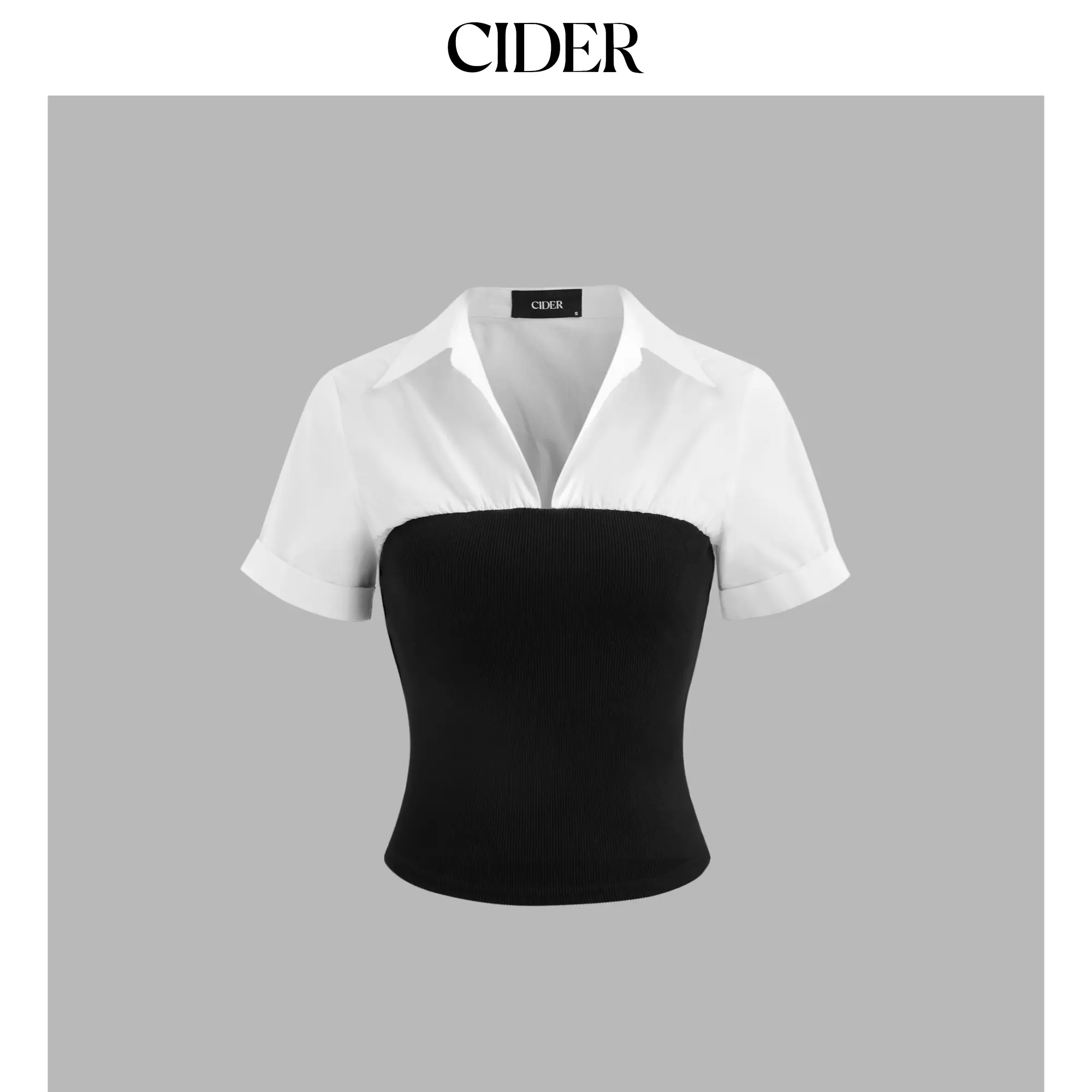 Cider [size 2-10] Collar Two Tone Patchy Short Sleeve Shirt SummerFinds