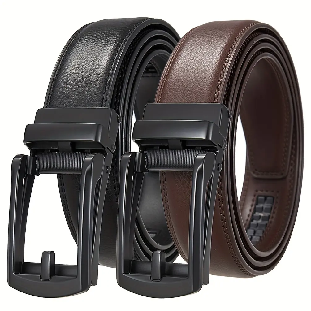 High-quality men's two-layer cowhide belt, fort Click Belt automatic buckle belt, men's convenient belt, business casual golf ratchet belt, a birthday gift for husband, a Christmas gift for family, can be cut to any desired length, available in extended a