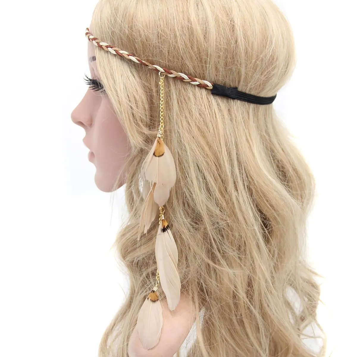 Women Lady Bohemian Tassels Hairband Headwear Hippie  Headband Hoop  Indian Fascinator Hair Bands Headdress Accessories (khaki)