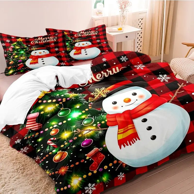 3-Piece Bedding Set with Christmas Snowman Design, Soft Breathable Duvet Cover and Pillowcases, Multiple Sizes Available