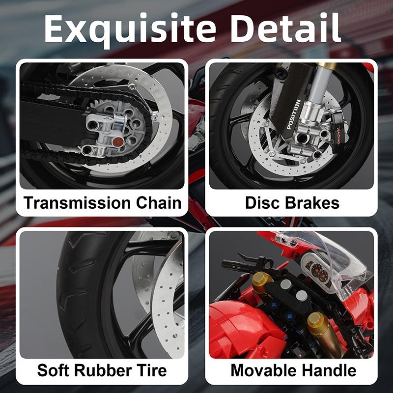 2000+pcs Red V4S Motorcycle Building Kit, DIY Model Kit, 1:5 Scale Large Racing Model Set, Perfect Gift for Motorbike Enthusiasts, Youth & Adults