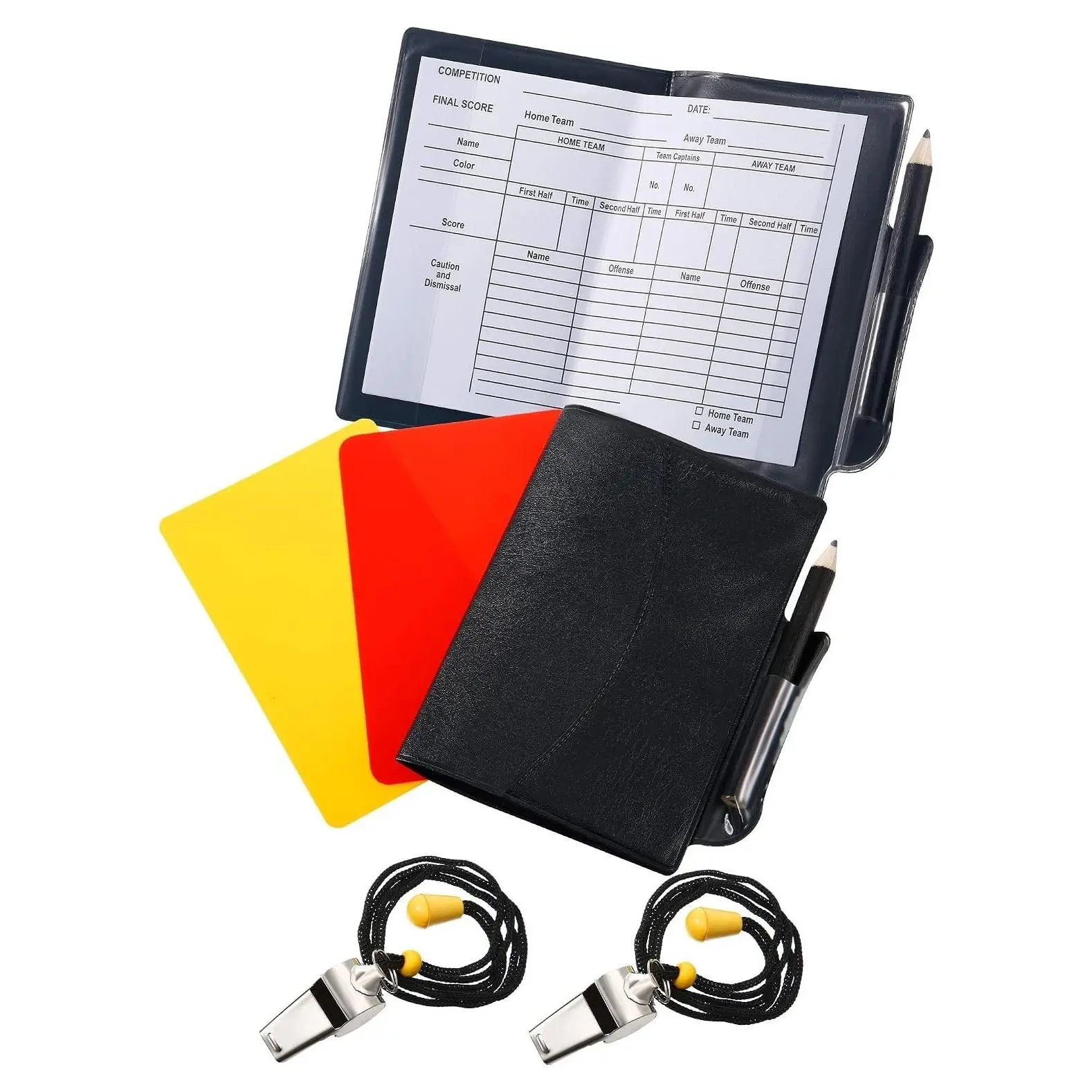 2-Pack Soccer Referee Red & Yellow Cards Set with Metal WhistlesGift