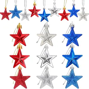 24 count 4th of July Patriotic  Ornaments, Mini Red Blue  Glitter  Tree Decorations for Independence Day 250th Anniversary Memorial Day Veterans Day Christmas Tree Decor