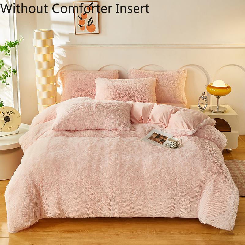 Solid Color Fuzzy Duvet Cover Set, 3 Counts/set Including 1 Duvet Cover & 2 PillowcasesSoft Comfortable  for HomeBedroombed comforter set leopard cozy bedroom soft puffy