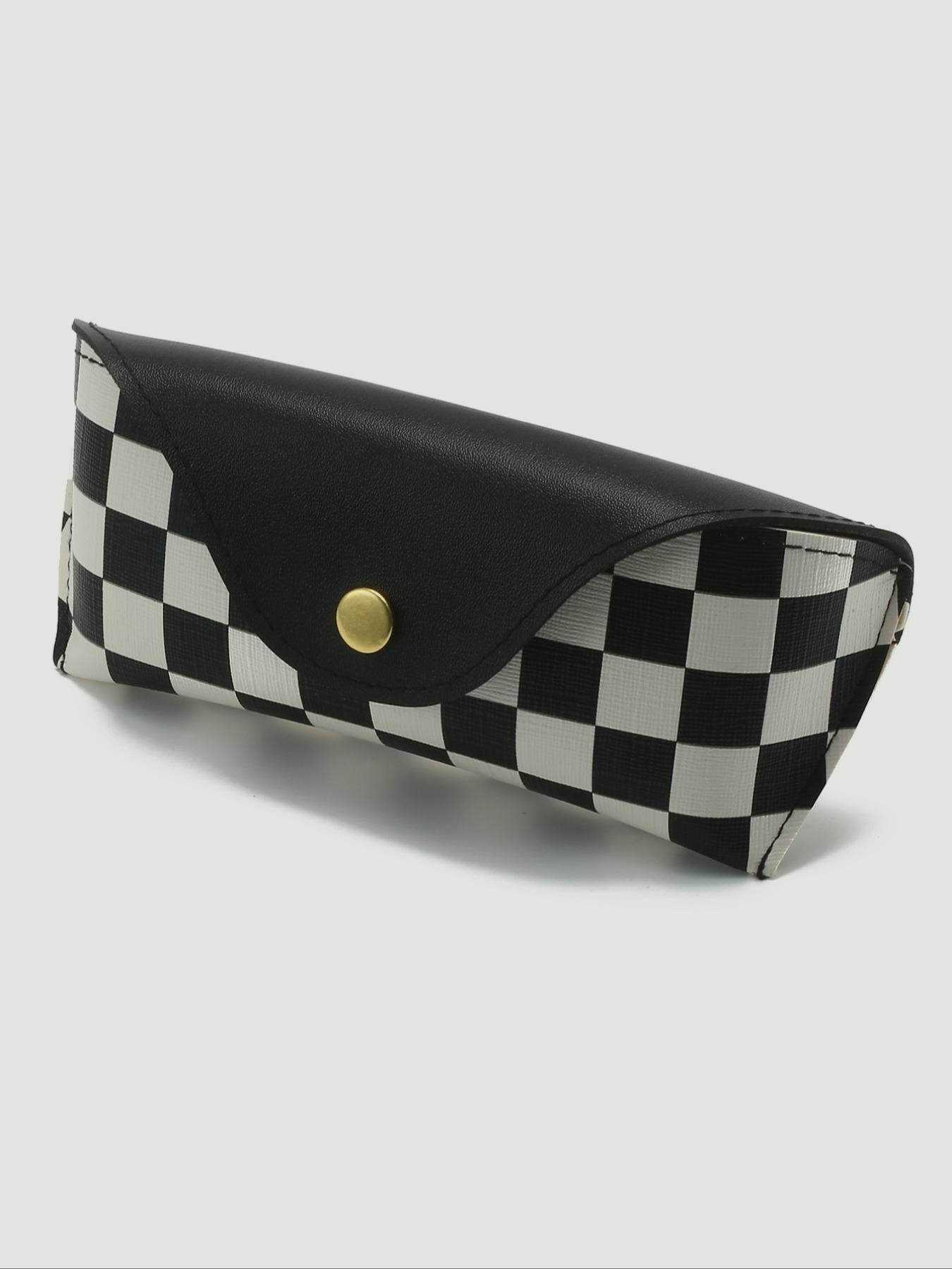 Simple U-shaped Checkered Pattern Glasses Case, Basic Pu Leather Eyeglasses Storage Bag for Women & Men, Anti-pressure Lining Soft Bag for Sunglasses, Portable Sunglasses Organizer
