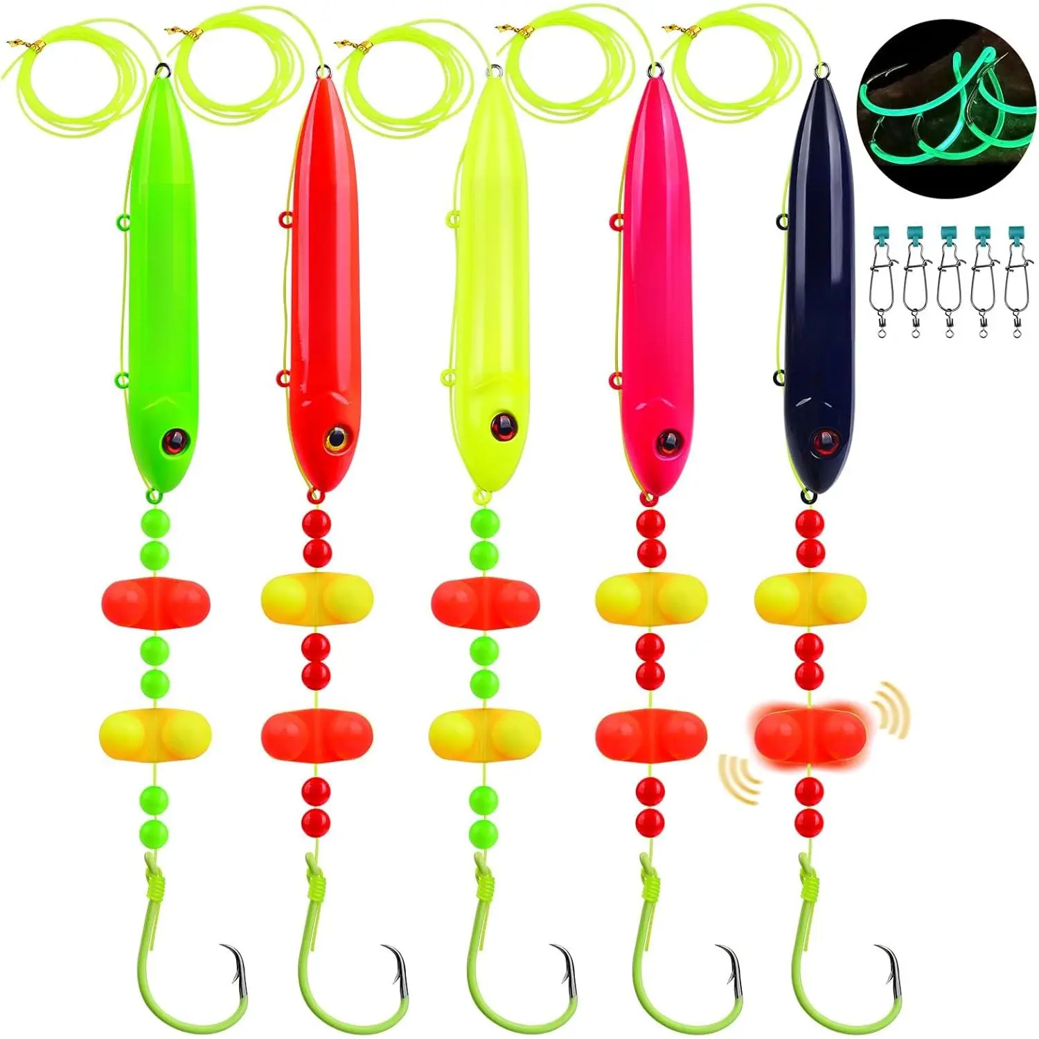Catfish Fishing Rigs - Bank Fishing Set with 5pcs/Set, 6/0, 8/0, 10/0 Circle Hooks Circle Hooks, High Visibility, Ready to Use Catfish Rigs
