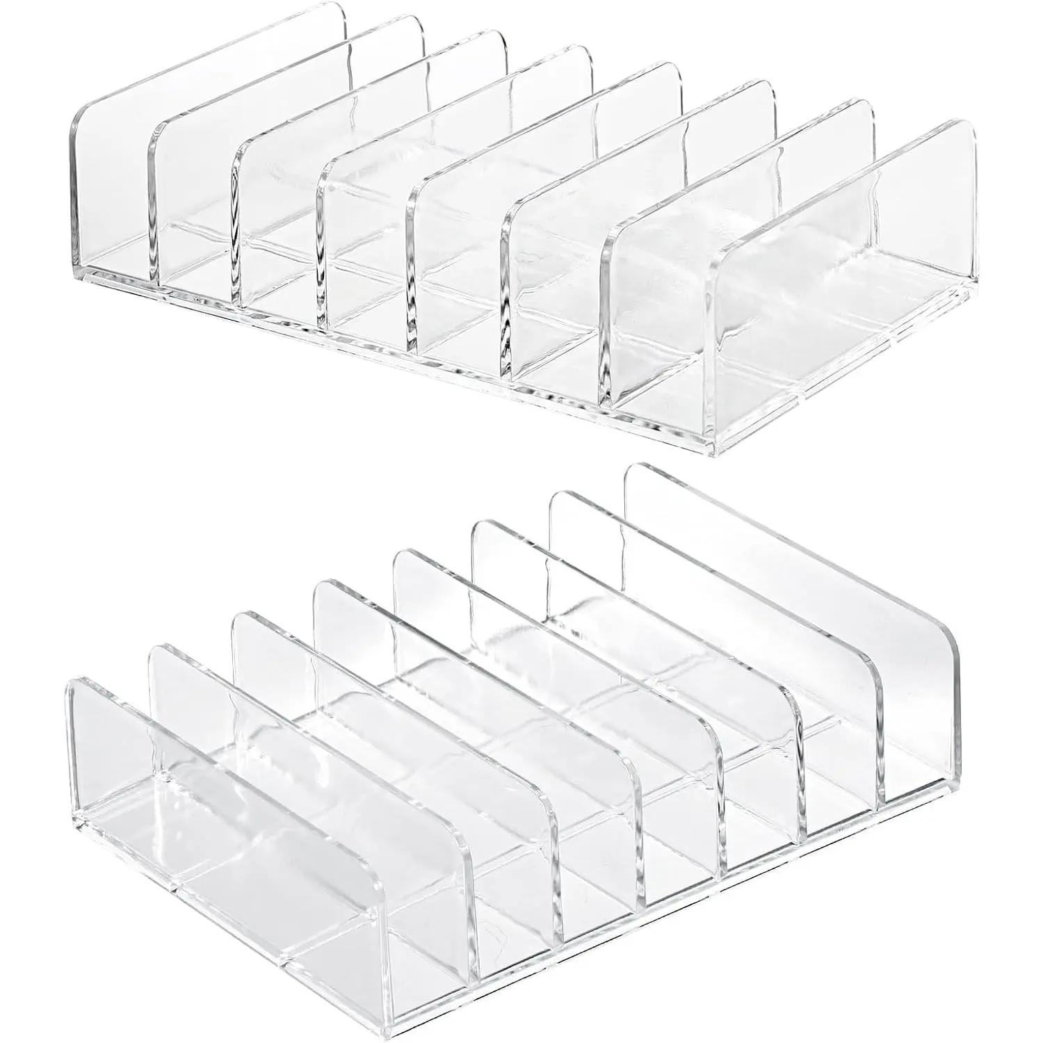 2-Pack Clear CD Holder - 7 Slot CD Storage Box DVD Display Rack Tray | Holds up to 14 Standard CD Cases, Tabletop Plastic File Divider for Paper Mail Bill Eyeshadow  Organizer