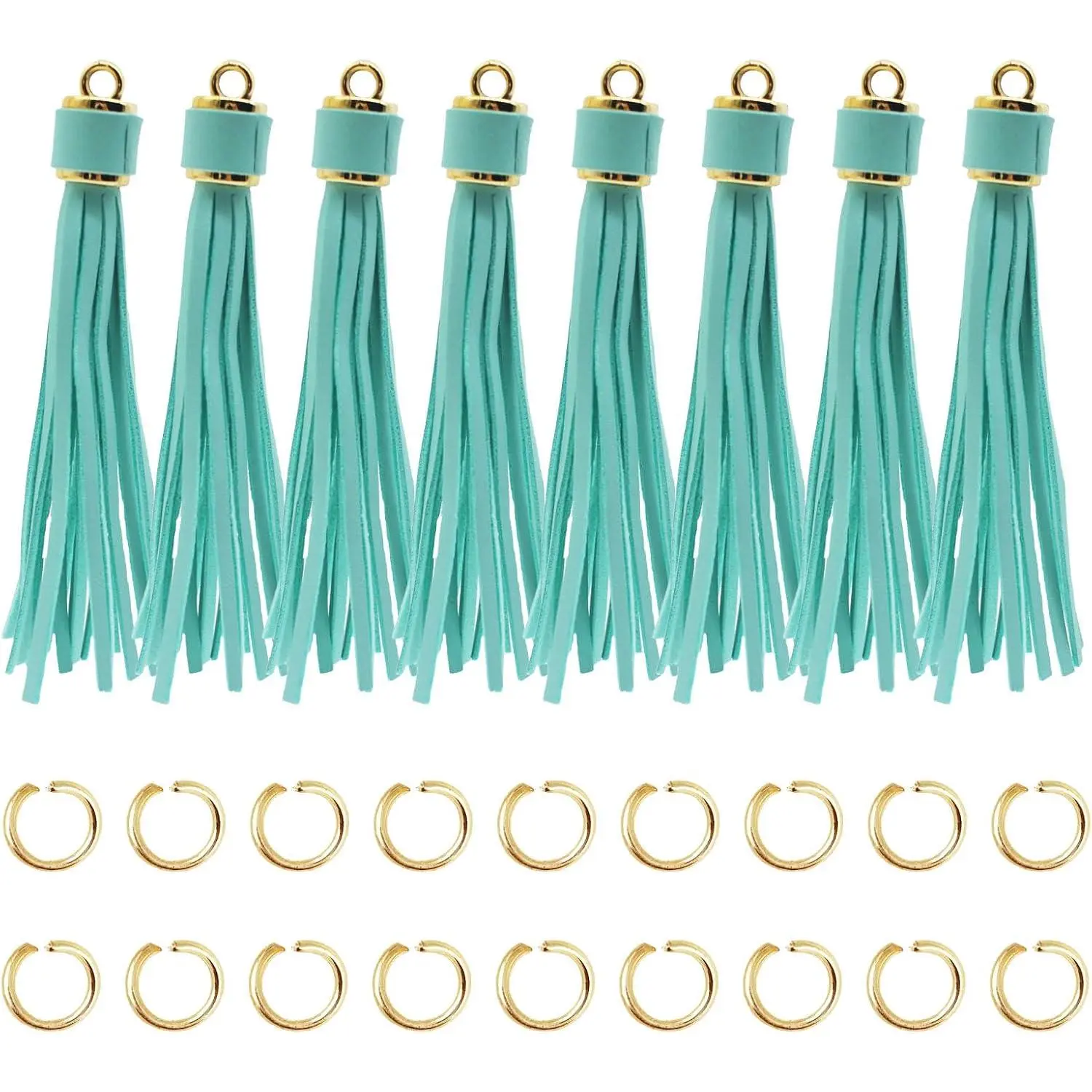 12 count Faux Leather  Tassels 4.3 Inch Decoration DIY Charms Elegant, Long-Lasting Tassels for Keychains, Cellphone Straps Wristlets Crafts ( Caps, Turquoise)