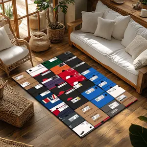Multi-Color Sneaker Box Collage Crystal Velvet Sneaker Collector Area Rug #SneakerBoxCollageRug #ShoeBoxPrintFloorMat #SneakerHeadRoomDecorCarpet #CrystalVelvetHomeDecor