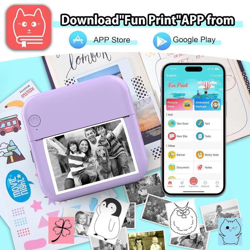 Portable Mini Sticker Printer - Inkless Thermal Bluetooth Pocket Printer for iOS Android Notes Photo