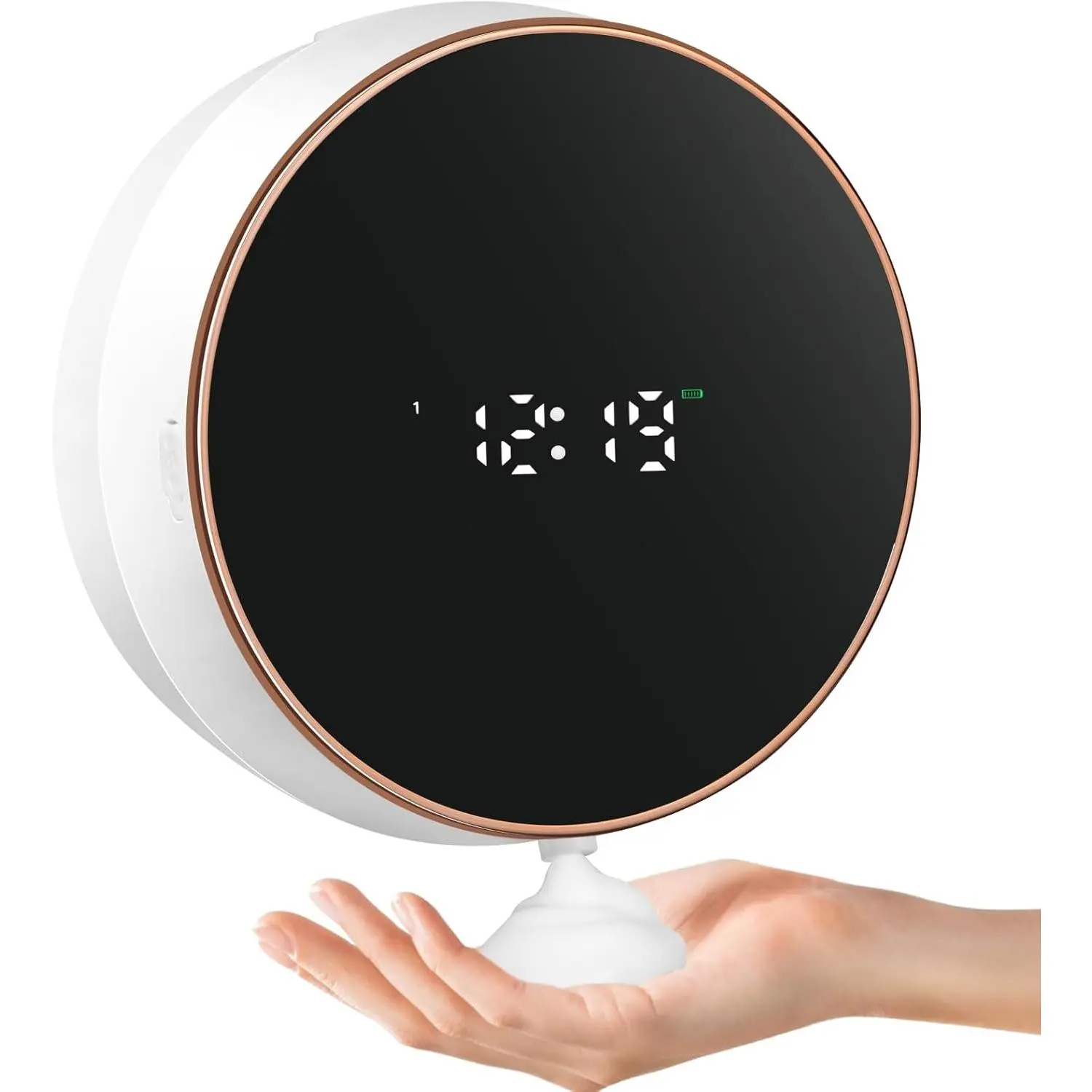 White Automatic Touch-Sensor Foaming Soap Dispenser with Clock, ABS & PP Durable Leakproof Waterproof, Wall Mount, Shower Use, Gift Box Included, Couple-Focused Gift (Part of Automatic Touch-Sensor & Leakproof Soap Dispensers Lines), Automatic Touch-Senso