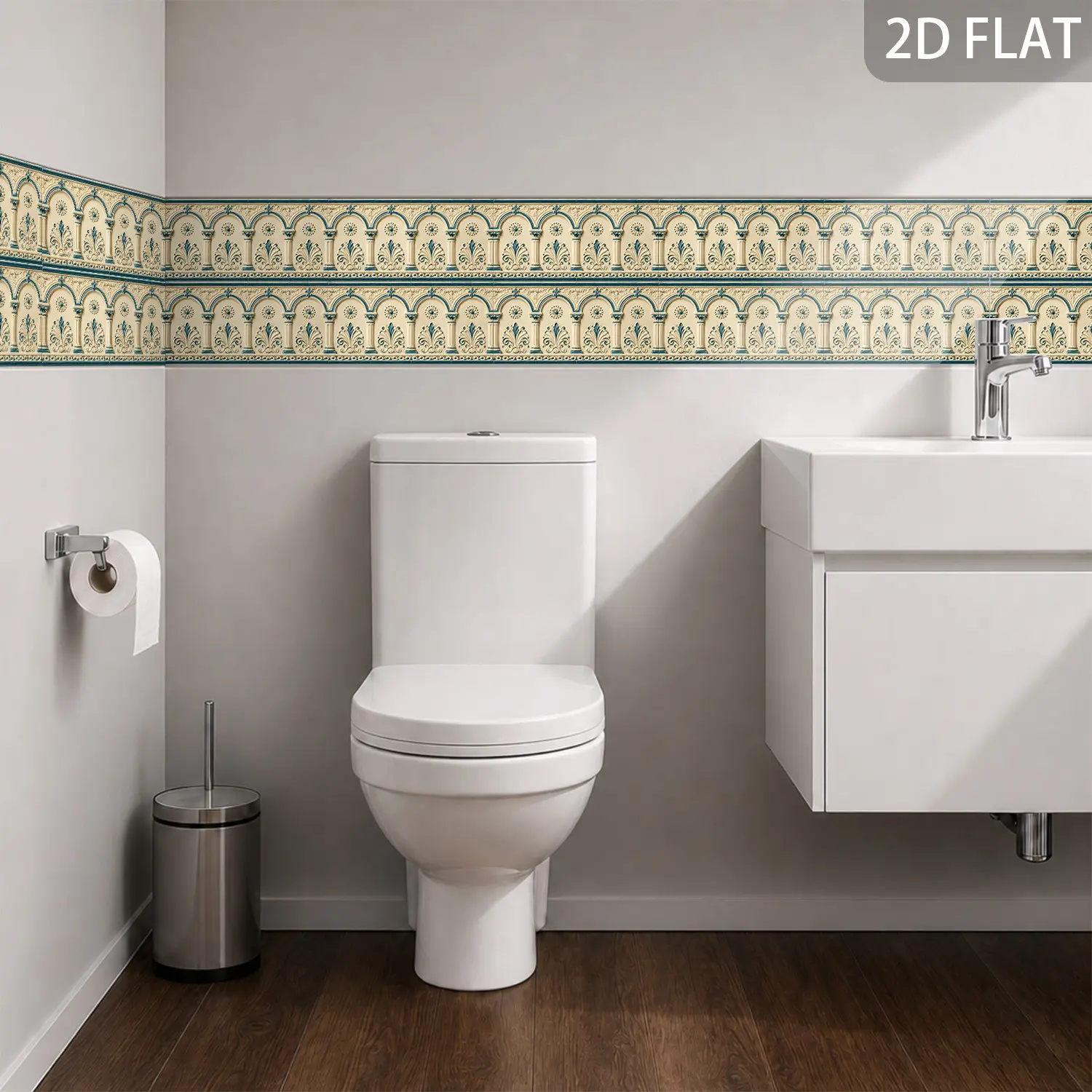 16/32/48 Piece Embossed Arch Glazed Tile Baseboard Sticker, Waterproof Self-Adhesive Wall Decal, Removable, Ideal Home Wall Decor