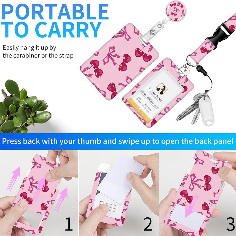 Women's Cute ID Badge Holder Set with Lanyard, Retractable Scroll, Leaf Pattern Card Case, Teacher Nurse Office Gift, Nurse Badge Reel