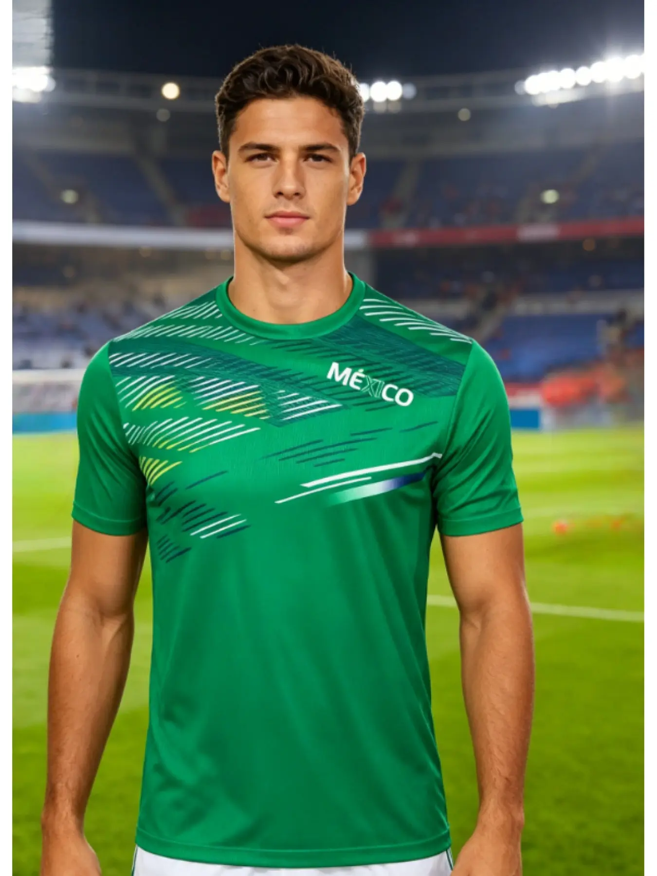 Mexico Inspired Graphic T-Shirt, Men Women Casual Short Sleeve Tee, National Pride Green Crewneck, Modern Line Print Streetwear, Breathable Lightweight Sports Inspired Casual Top for Daily Outdoor Activities, Active T Shirts, Athleisure Tee