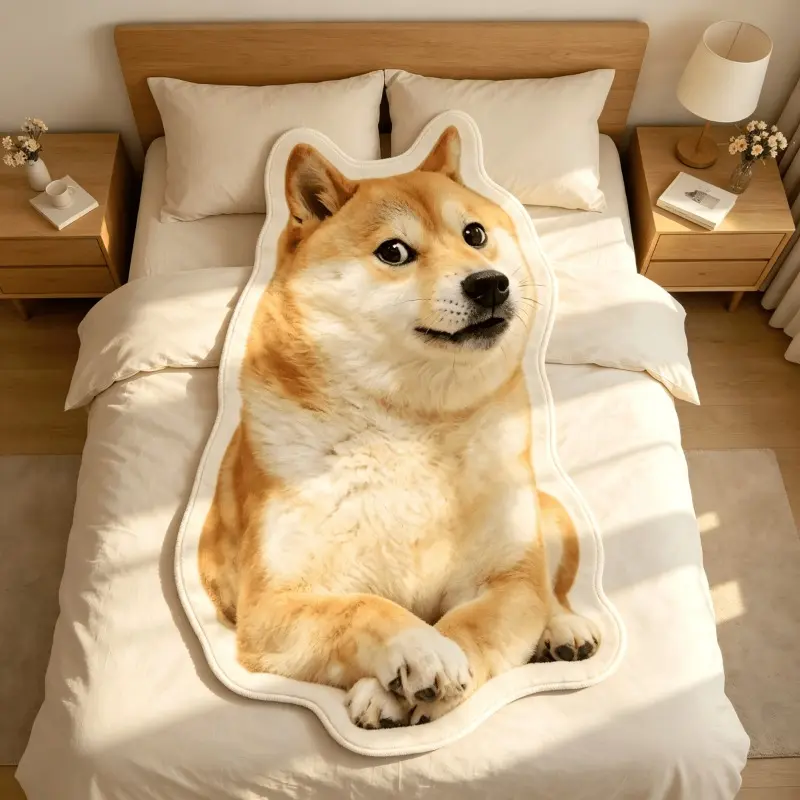 Internet celebrity emoji Shiba Inu-shaped heterosexual plush blanket, realistic yellow dog printed flannel four-season blanket, funny and creative home gifts for friends, four sizes to choose from