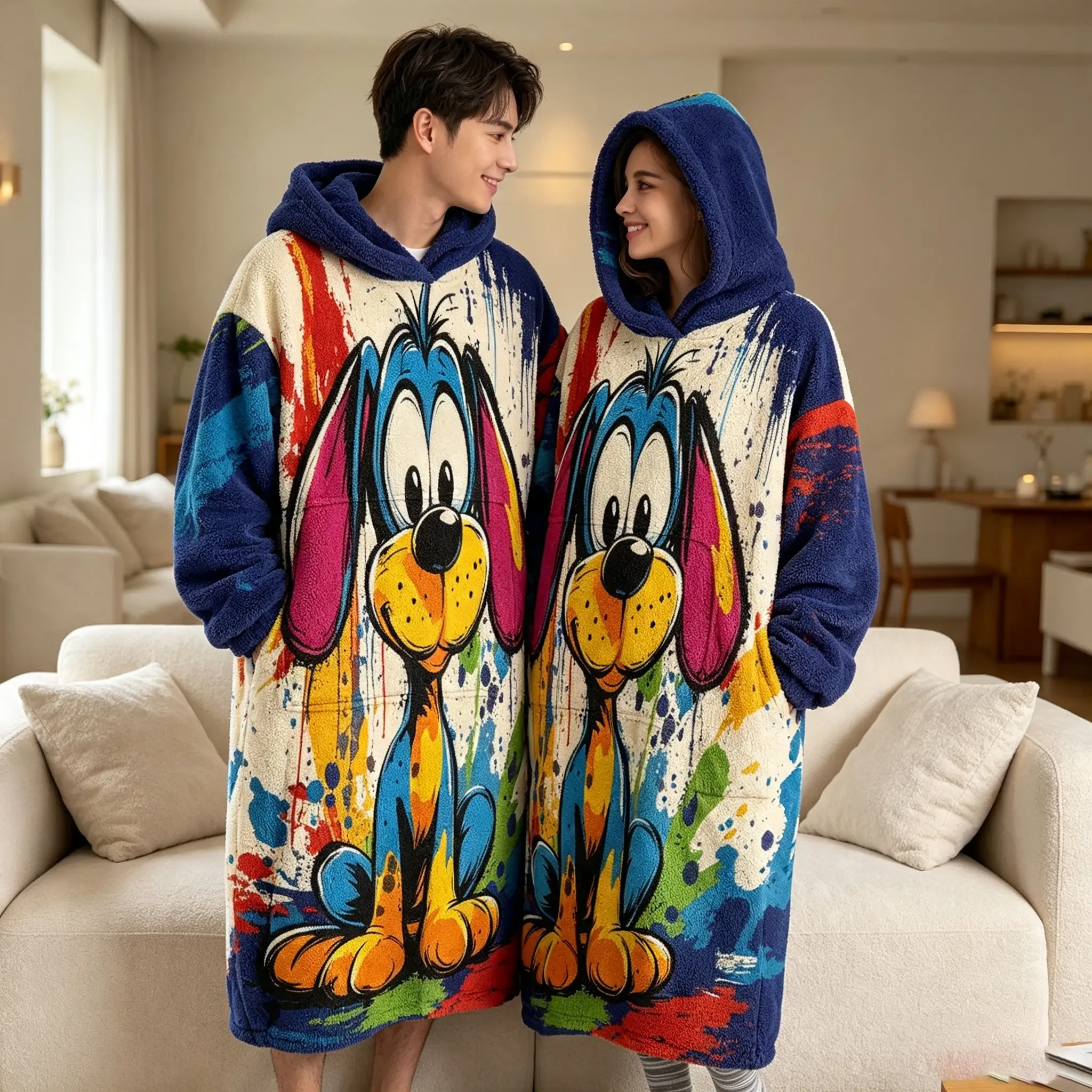 Unisex Dog Ears Wearable Blanket, Large Pocket Hoodie, Flannel Adult Sweatshirt, Cozy & Stylish, Perfect Gift Choice