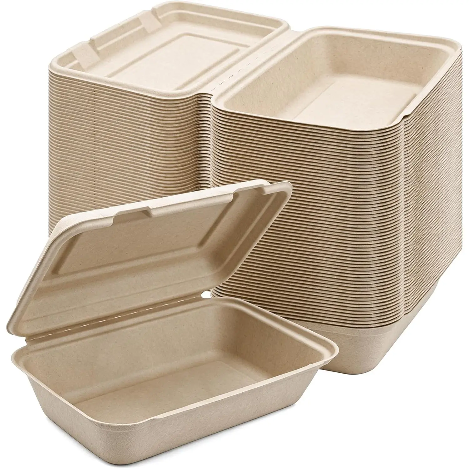 100-pack To go containers - Biodegradable To Go Food Containers (9.5 x 6.5 in) within 90 days, Disposable Eco-Friendly Biodegradable Bamboo take out food containers