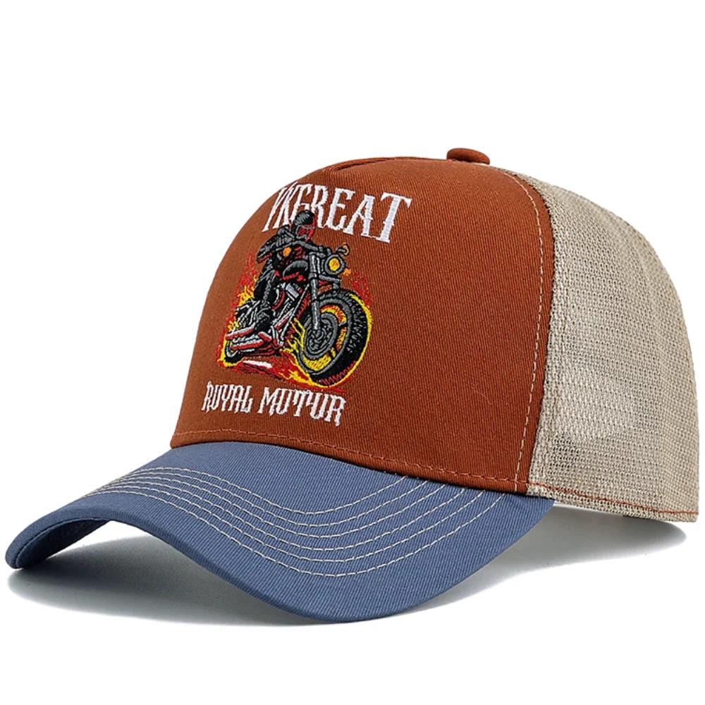 Hot Sale Motorcycle Embroidered Trucker Hat Flame Biker Patch Baseball Cap For Man Woman Breathable Streetwear Summer Mesh Caps