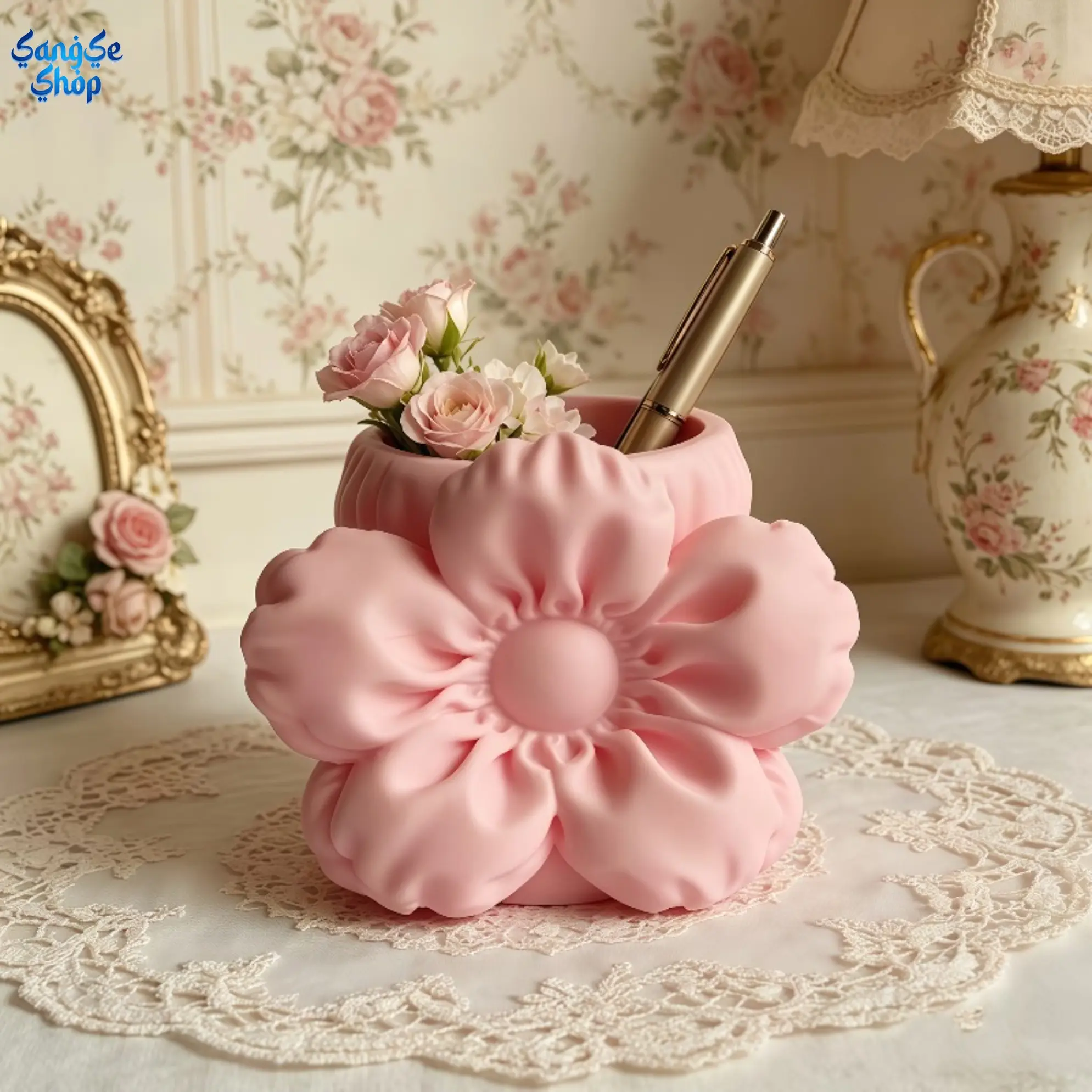 Floral Puff Flower Freestanding Desktop Organizer - Minimalist No-Closure Makeup Brush Holder, Lightweight Portable Office Accessory for Home & Office Organization, Lightweight Portable Office Accessories