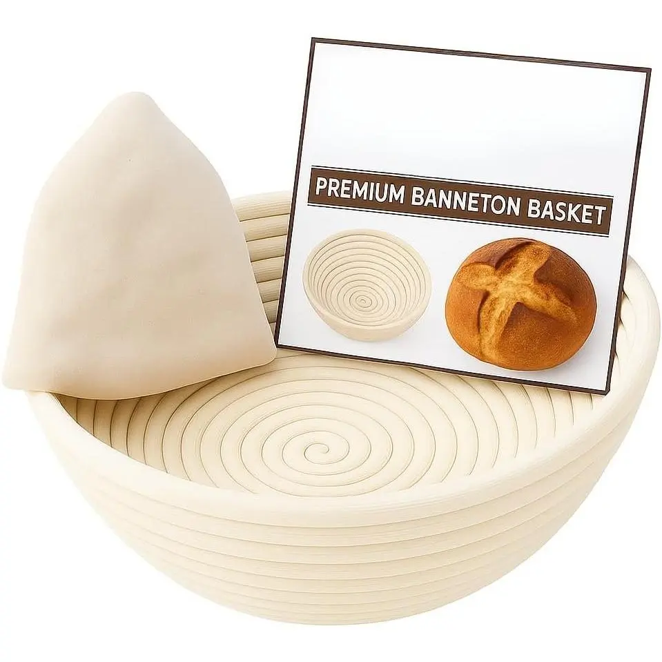 Round Bread Banneton Basket with Liner -  Brotform Proofing Basket for Making Beautiful Bread (9 inch)