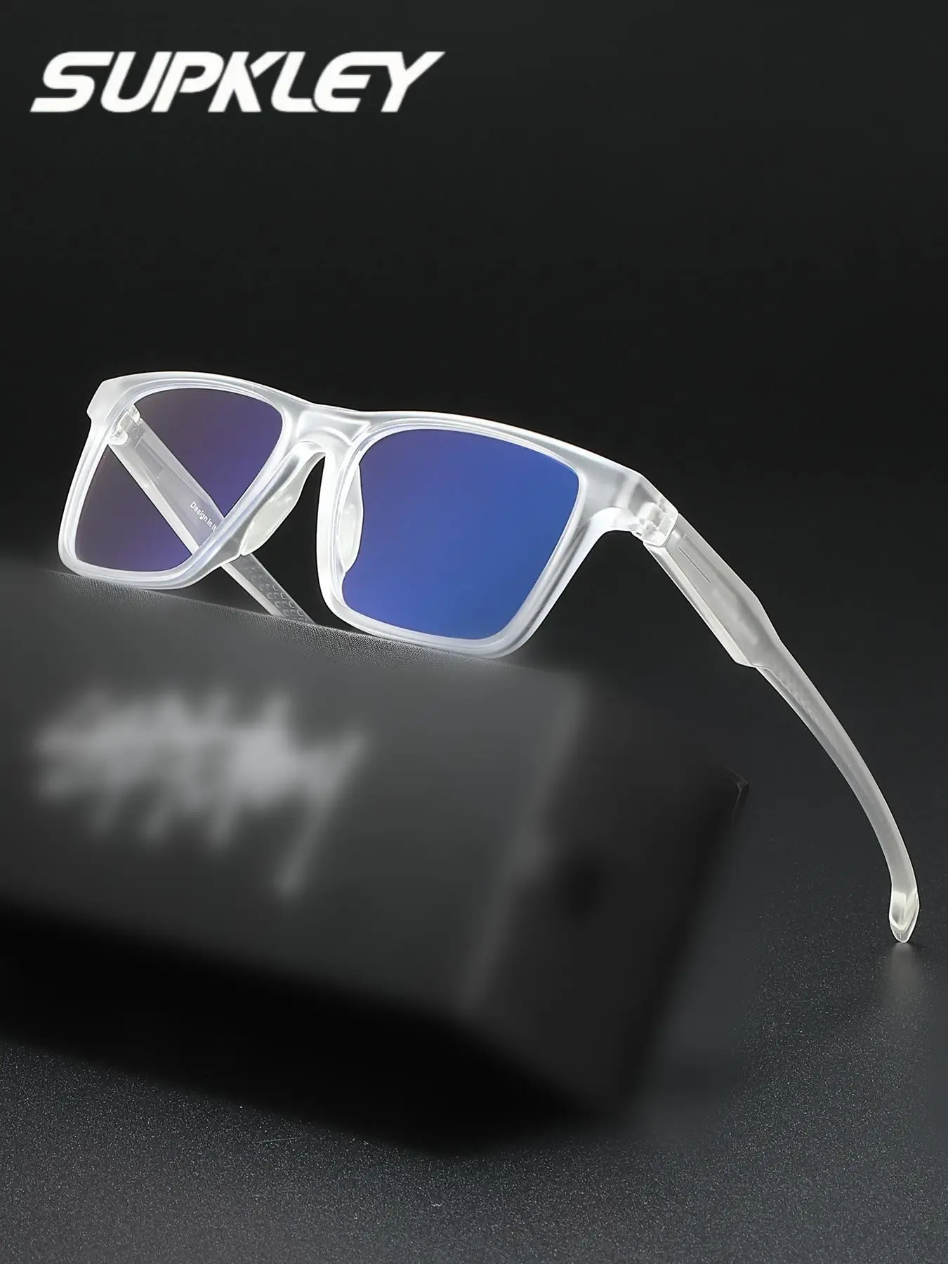 SUPKLEY Anti Blue Light Glasses, TR90 Ultra Light Square Eyeglasses Frame, Lightweight Frame Design, Reduce Eye Strain, for Computer Gaming Office Study, Men's Sporty Eyewear, Blue Lights Glasses